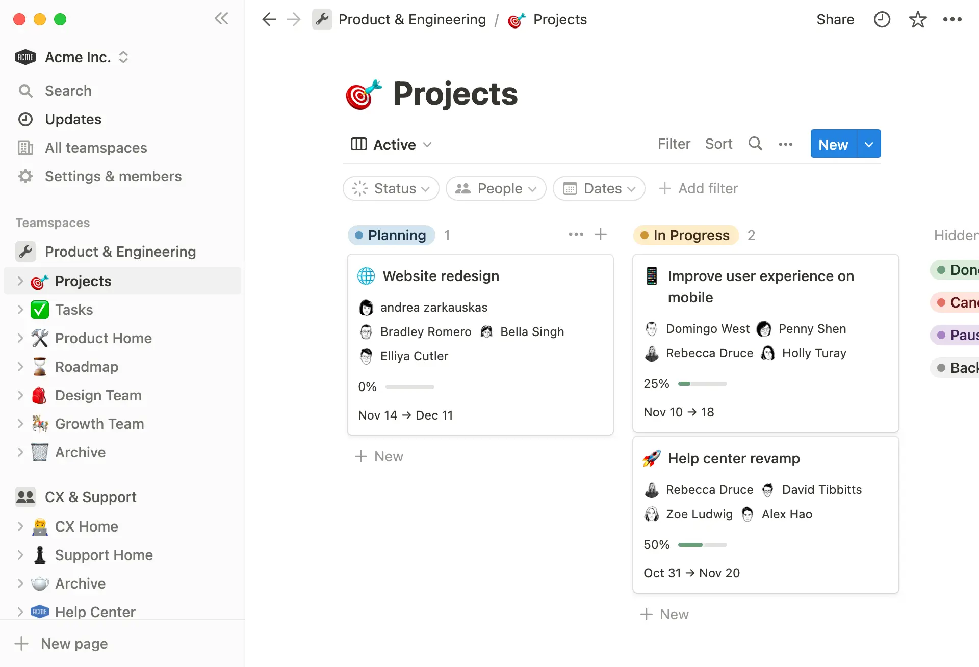 Plan projects with teams